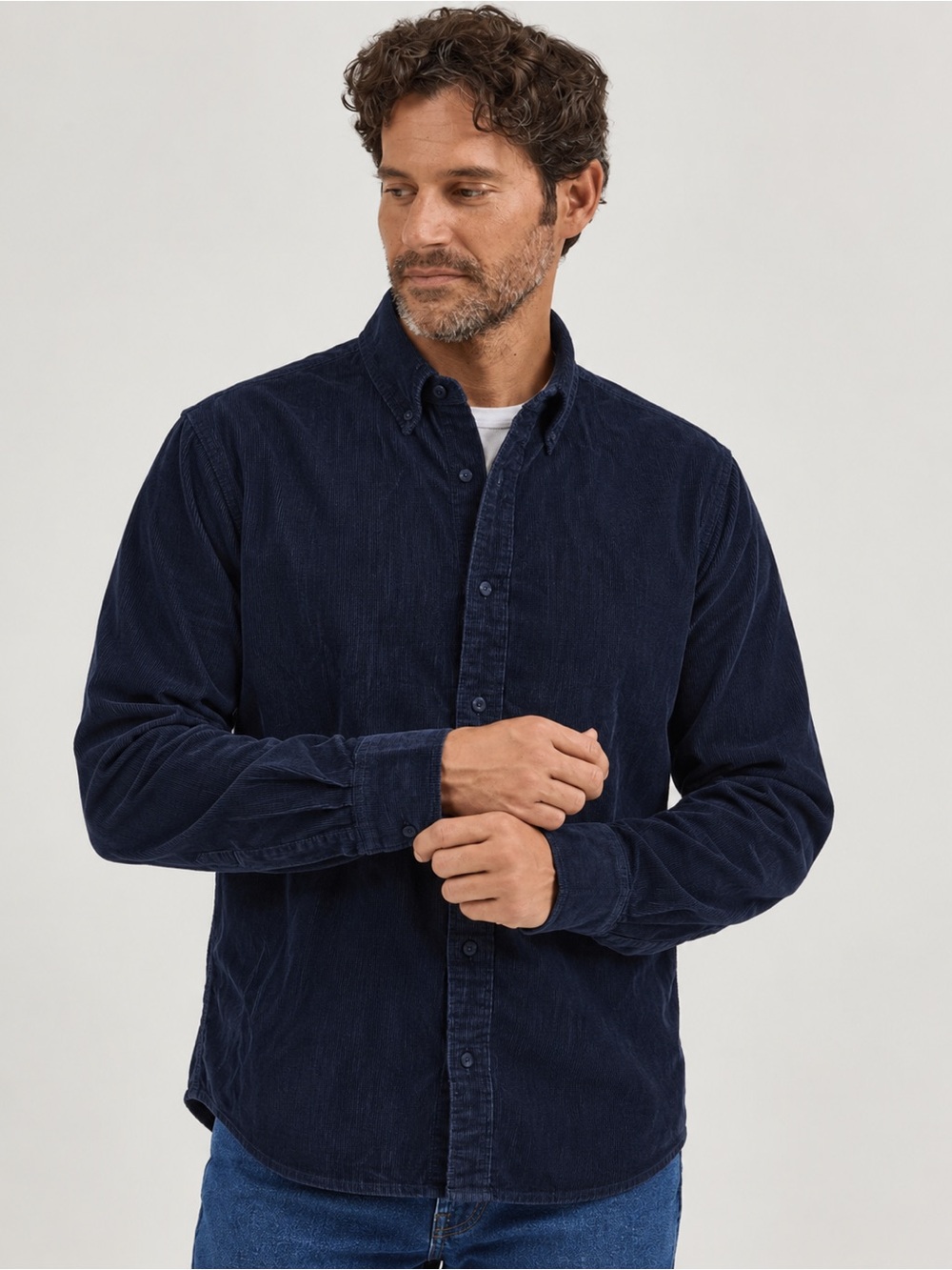 Everlane Men’s Dark Blue Corduroy Button Down Collared Long Sleeve Shirt 662